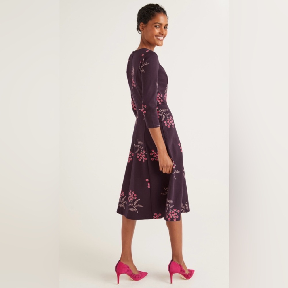 BODEN cherry blossom A LINE MIDI dress Lined PLUM COLOR US 8 petite - Picture 2 of 8